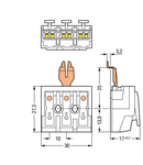 Lighting connector; push-button, external; with angled snap-in ground contact; 3-pole; Lighting side: for solid conductors; Inst. side: for all conductor types; max. 2.5 mm²; Surrounding air temperature: max 85°C (T85); 2,50 mm²; white