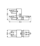 h-distribution connector; 4-pole; Cod. B; 1 input; 2 outputs; outputs on one side; 3 locking levers; for flying leads; pink