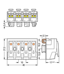 Lighting connector; push-button, external; for Linect®; with direct ground contact; 1/L´-2/L-PE-N; 4-pole; Cod. A; Lighting side: for solid conductors; Inst. side: for all conductor types; max. 2.5 mm²; Surrounding air temperature: max 85°C (T85); 2,50 mm