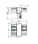 T-distribution connector; 4-pole; Cod. A; 1 input; 2 outputs; 3 locking levers; for flying leads; white