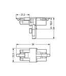 T-distribution connector; 4-pole; Cod. B; 1 input; 2 outputs; 2 locking levers; light green