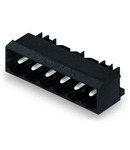 THR male header; 1.2 x 1.2 mm solder pin; angled; Pin spacing 5 mm; 6-pole; black