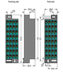 Matrix patchboard; 32-pole; Marking 1-32; Color of modules: blue; for 19" racks; 180° rotated; 1,50 mm²; dark gray