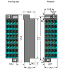 Matrix patchboard; 32-pole; Marking 1-32; Color of modules: blue; for 19" racks; 1,50 mm²; dark gray