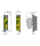 Common potential matrix patchboard; Marking 1-24; with 2 input modules incl. end plate; Color of modules: green-yellow; Numbering of modules arranged vertically; for 19" racks; Slimline version; 16,00 mm²; dark gray