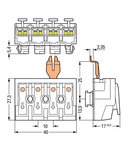 Lighting connector; push-button, external; for Linect®; with angled snap-in ground contact; 1/L´-2/L-PE-N; 4-pole; Cod. A; Lighting side: for solid conductors; Inst. side: for all conductor types; max. 2.5 mm²; Surrounding air temperature: max 85°C (T85);