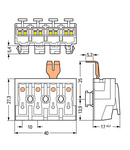 Lighting connector; push-button, external; for Linect®; with snap-in ground contact; 1/L´-2/L-PE-N; 4-pole; Cod. A; Lighting side: for solid conductors; Inst. side: for all conductor types; max. 2.5 mm²; Surrounding air temperature: max 85°C (T85); 2,50 m