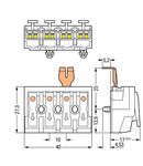 Lighting connector; push-button, external; with snap-in ground contact; 1/L´-2/L-PE-N; 4-pole; Lighting side: for solid conductors; Inst. side: for all conductor types; max. 2.5 mm²; Surrounding air temperature: max 85°C (T85); 2,50 mm²; white