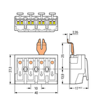 Lighting connector; push-button, external; with angled snap-in ground contact; 1/L´-2/L-PE-N; 4-pole; Lighting side: for solid conductors; Inst. side: for all conductor types; max. 2.5 mm²; Surrounding air temperature: max 85°C (T85); 2,50 mm²; white