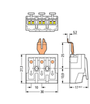 Lighting connector; push-button, external; with angled snap-in ground contact; N-PE-L; 3-pole; Lighting side: for solid conductors; Inst. side: for all conductor types; max. 2.5 mm²; Surrounding air temperature: max 85°C (T85); 2,50 mm²; white