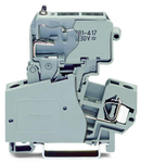 2-conductor fuse terminal block; with pivoting fuse holder; for miniature metric fuse 1/4 x 1 mm; with blown fuse indication by neon lamp; 230 V; for DIN-rail 35 x 15 and 35 x 7.5; 4 mm²; CAGE CLAMP®; 4,00 mm²; gray