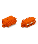 1-conductor female plug; 100% protected against mismating; push-button; clamping collar; 1.5 mm²; Pin spacing 3.81 mm; 9-pole; 1,50 mm²; orange