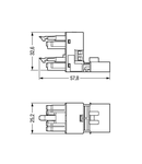 h-distribution connector; 5-pole; Cod. A; 1 input; 2 outputs; outputs on one side; 2 locking levers; white