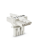 T-distribution connector; 5-pole; Cod. A; 1 input; 2 outputs; 2 locking levers; white