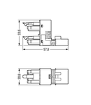 h-distribution connector; 4-pole; Cod. B; 1 input; 2 outputs; outputs on one side; 2 locking levers; light green