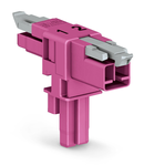 T-distribution connector; 2-pole; Cod. B; 1 input; 2 outputs; 2 locking levers; pink