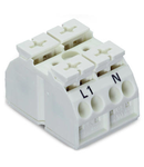 4-conductor chassis-mount terminal strip; suitable for Ex e II applications; 2-pole; L1-N; without ground contact; for 3 mm ø screw and nut; with 2x pin; 4 mm²; 4,00 mm²; white