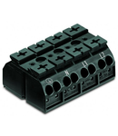 4-conductor chassis-mount terminal strip; suitable for Ex e II applications; 4-pole; PE-N-L1-L2; without ground contact; 1 snap-in foot per pole; 4 mm²; 4,00 mm²; black