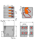 2-conductor modular PCB connector; push-button; 0.8 mm Ø; Pin spacing 3.5 mm; 10-pole; 0,50 mm²; gray