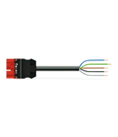 pre-assembled connecting cable; Eca; Plug/open-ended; 5-pole; Cod. P; H05Z1Z1-F 5G 1.5 mm²; 4m; 1,50 mm²; red