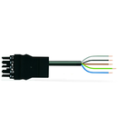 pre-assembled connecting cable; Socket/open-ended; 5-pole; Cod. A; H05Z1Z1-F 5G 4.0 mm²; 3 m; 4,00 mm²; black