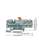 3-conductor disconnect/test terminal block; with push-button; with test option; orange disconnect link; for DIN-rail 35 x 15 and 35 x 7.5; 2.5 mm²; Push-in CAGE CLAMP®; 2,50 mm²; gray