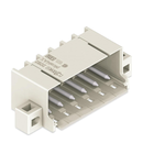 THR male header; 1.4 mm Ø solder pin; angled; clamping collar; Pin spacing 5 mm; 4-pole; light gray