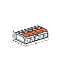 COMPACT Splicing Connector; for all conductor types; max. 6 mm²; 5-conductor; with levers; transparent housing; Surrounding air temperature: max 85°C (T85); 6,00 mm²; transparent