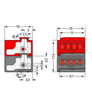 4-conductor modular PCB connector; for individual solder pins; for KNX; 0.8 mm Ø; Pin spacing 5.75 mm; 2-pole; dark gray/red