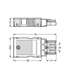 Socket; with strain relief housing; 3-pole; Cod. A; 4,00 mm²; black