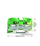 2-conductor ground terminal block; 16 mm²; suitable for Ex e II applications; side and center marking; for DIN-rail 35 x 15 and 35 x 7.5; Push-in CAGE CLAMP®; 16,00 mm²; green-yellow