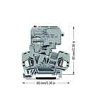 2-conductor fuse terminal block; with pivoting fuse holder; for 5 x 20 mm miniature metric fuse; with blown fuse indication by LED; 15 - 30 V; for DIN-rail 35 x 15 and 35 x 7.5; 4 mm²; CAGE CLAMP®; 4,00 mm²; gray