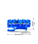 4-conductor through terminal block; 2.5 mm²; for Ex e II and Ex i applications; side and center marking; for DIN-rail 35 x 15 and 35 x 7.5; Push-in CAGE CLAMP®; 2,50 mm²; blue