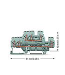 3-conductor, double-deck terminal block; Through/through terminal block; L/L; for DIN-rail 35 x 15 and 35 x 7.5; 2.5 mm²; CAGE CLAMP®; 2,50 mm²; gray