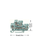 1-conductor/1-pin double deck receptacle terminal block; Through/through terminal block; L/L; for DIN-rail 35 x 15 and 35 x 7.5; 2.5 mm²; CAGE CLAMP®; 2,50 mm²; gray