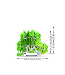 Double-deck terminal block; 4-conductor ground terminal block; PE; without marker carrier; suitable for Ex e II applications; internal commoning; for DIN-rail 35 x 15 and 35 x 7.5; 2.5 mm²; Push-in CAGE CLAMP®; 2,50 mm²; green-yellow