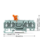 4-conductor disconnect/test terminal block; with pivoting knife disconnect; with test port; orange disconnect link; for DIN-rail 35 x 15 and 35 x 7.5; 2.5 mm²; CAGE CLAMP®; 2,50 mm²; gray