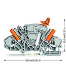 2-conductor disconnect/test terminal block; e.g., current transformer circuits; with receptacle for adjacent jumper with switch lever; for 4 mm Ø test plugs; for DIN-rail 35 x 15 and 35 x 7.5; 6 mm²; Push-in CAGE CLAMP®; 6,00 mm²; gray
