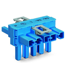 T-distribution connector; 5-pole; Cod. I; 1 input; 2 outputs; 3 locking levers; for flying leads; blue