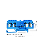 4-conductor through terminal block; 2.5 mm²; suitable for Ex i applications; center marking; for DIN-rail 35 x 15 and 35 x 7.5; CAGE CLAMP®; 2,50 mm²; blue