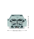 4-conductor terminal block; without push-buttons; with fixing flange; for screw or similar mounting types; Fixing hole 3.2 mm Ø; 4 mm²; CAGE CLAMP®; 4,00 mm²; gray