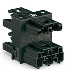 3-way distribution connector; 3-pole; Cod. A; 1 input; 3 outputs; black