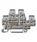 Double-deck terminal block; 4-conductor through terminal block; L; internal commoning; conductor entry with violet marking; for DIN-rail 35 x 15 and 35 x 7.5; 2.5 mm²; CAGE CLAMP®; 2,50 mm²; gray