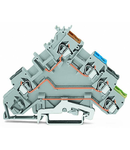 4-conductor sensor terminal block; with ground contact; with colored conductor entries; 2.5 mm²; CAGE CLAMP®; 2,50 mm²; gray