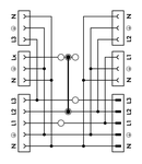 Three-phase to single-phase distribution connector; with phase selection; 5-pole/3-pole; Cod. A; 1 input; 5 outputs; black