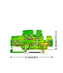 3-conductor, double-deck terminal block; internal commoning; for DIN-rail 35 x 15 and 35 x 7.5; 2.5 mm²; CAGE CLAMP®; 2,50 mm²; green-yellow