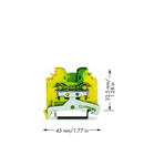 2-conductor ground terminal block; 4 mm²; lateral marker slots; for DIN-rail 35 x 15 and 35 x 7.5; CAGE CLAMP®; 4,00 mm²; green-yellow