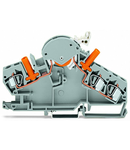 3-conductor disconnect/test terminal block; e.g., voltage transformer circuits; with touch-proof test sockets; for 4 mm Ø test plugs; for DIN-rail 35 x 15 and 35 x 7.5; 6 mm²; CAGE CLAMP®; 6,00 mm²; gray