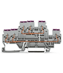 3-conductor, double-deck terminal block; 6-conductor through terminal block; L; internal commoning; conductor entry with violet marking; for DIN-rail 35 x 15 and 35 x 7.5; 2.5 mm²; CAGE CLAMP®; 2,50 mm²; gray