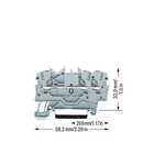 3-conductor through terminal block; 1 mm²; suitable for Ex e II applications; side and center marking; for DIN-rail 35 x 15 and 35 x 7.5; Push-in CAGE CLAMP®; 1,00 mm²; gray